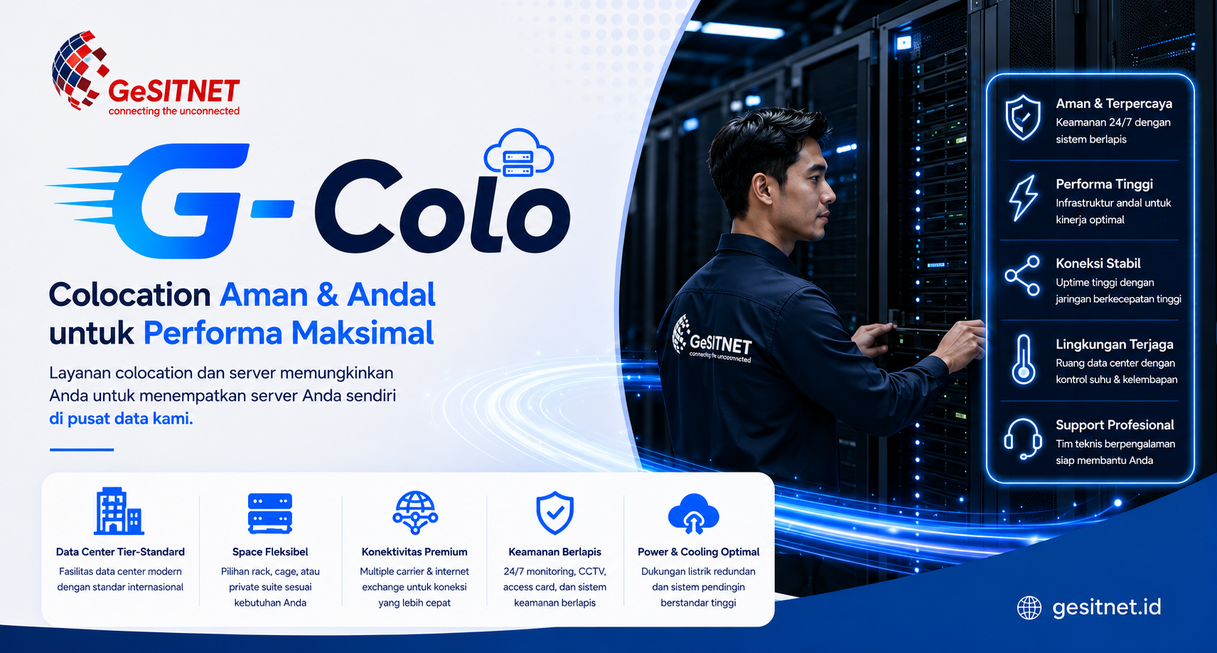 Ilustrasi layanan colocation server G-COLO di pusat data