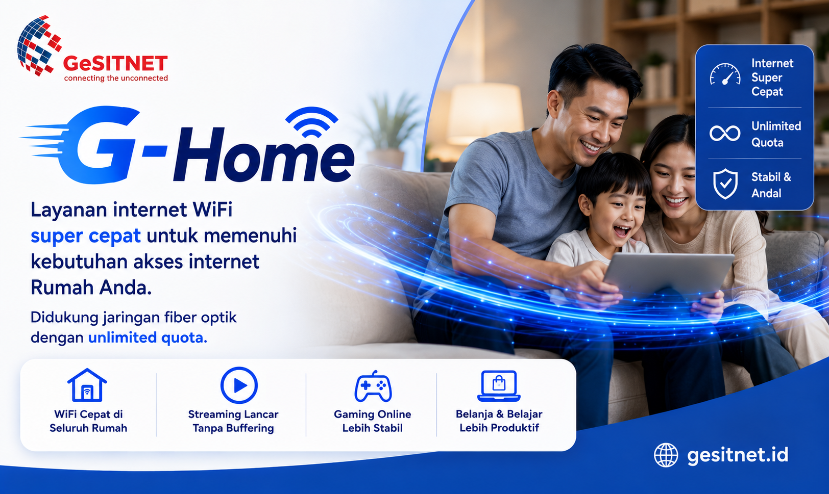 Ilustrasi layanan internet rumah G-HOME dengan jaringan fiber optik